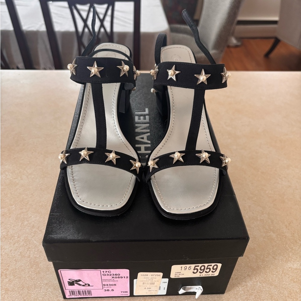 Chanel Black Sandals with Star Accents